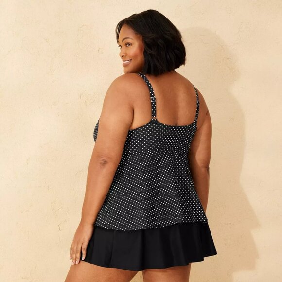 NEW Women's Polka Dot Twist-Front Plunge Tankini Top Shade & Shore Black/White18 - Picture 3 of 7